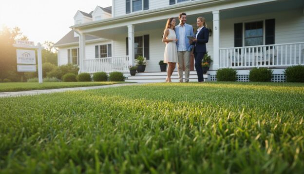 Købere beundrer frodig forhave